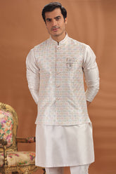 Light Rose Pink Silk Embroidered Sequin Kurta Pajama with Jacket